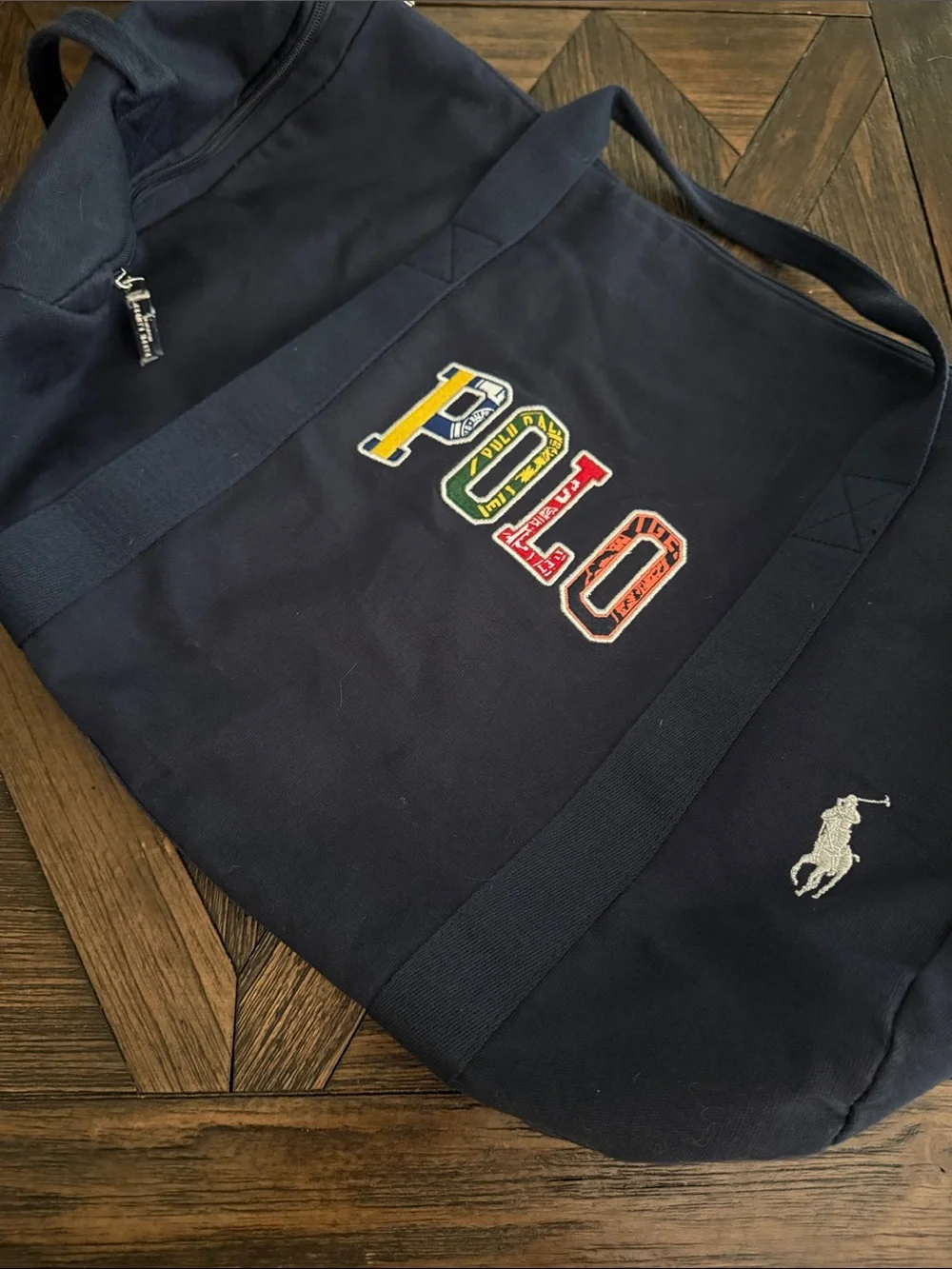 Polo Ralph Lauren Navy Blue Canvas Embroidered POLO Duffel Bag